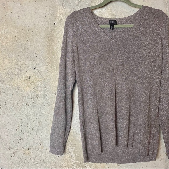 Eileen Fisher metallic gray v neck sweater - Picture 1 of 6
